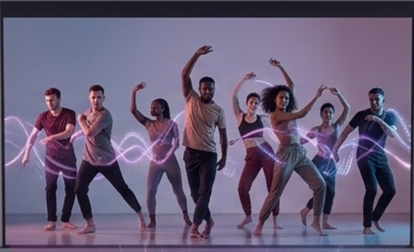 A class of dancers learning a routine